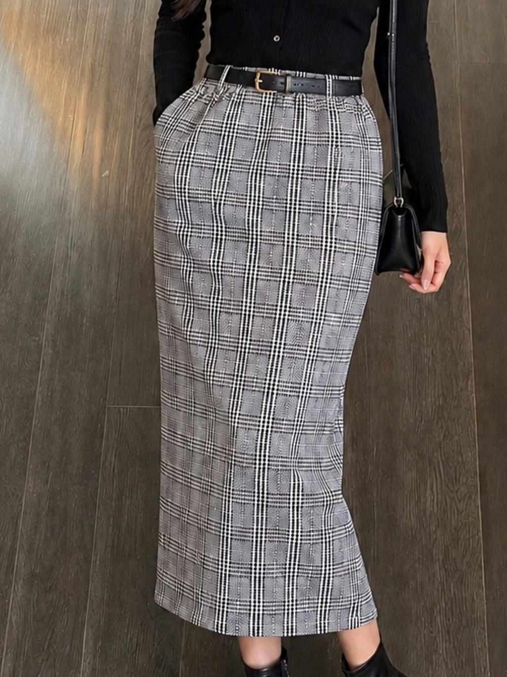 SHEIN Black and White Checkered Maxi Skirt